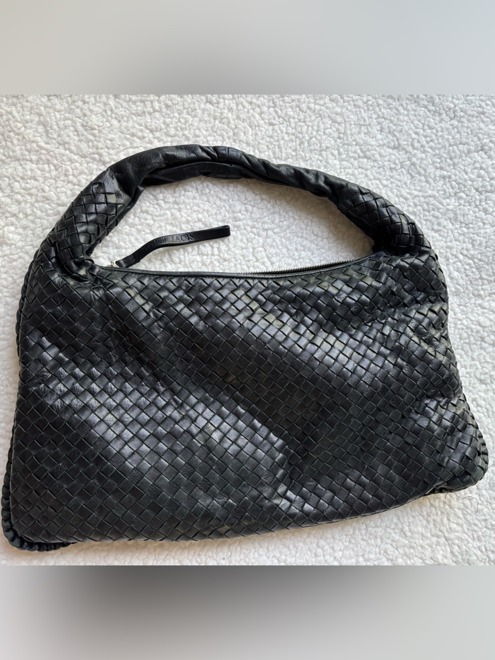Saint Jack London Black Woven Leather Hobo Shoulder Bag with Detachable Pouch
